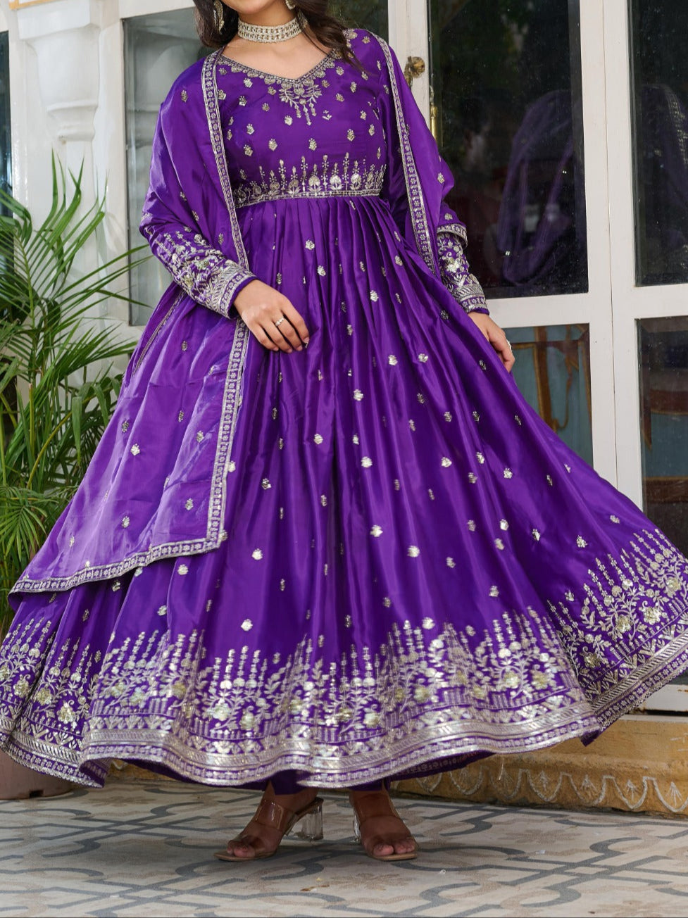 American Silk Beautiful Sequence Work Anarkali Suit