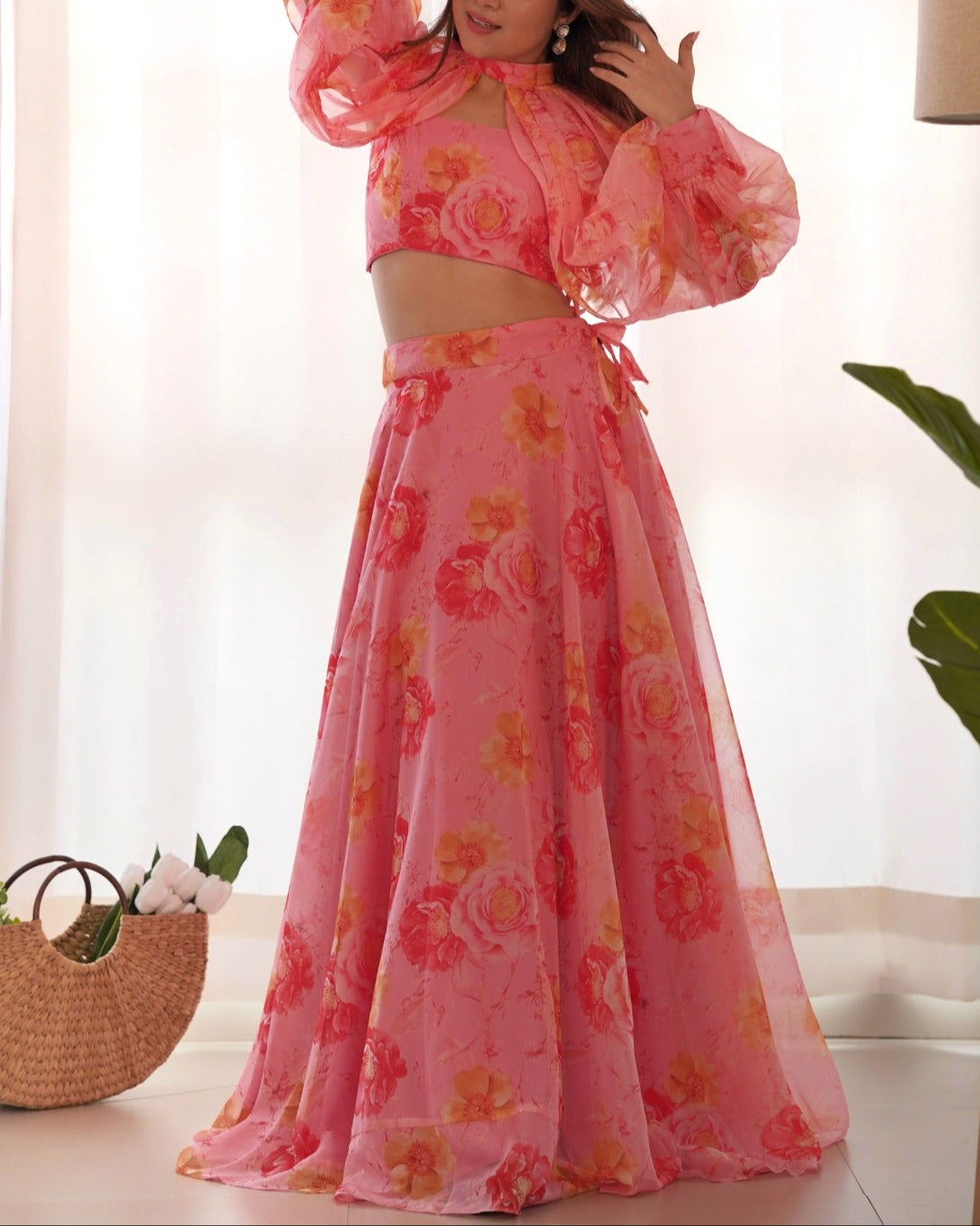 Pure Soft Organza Taby Silk Floral Print 7 Meter Flair Full Stitched Lehenga Choli