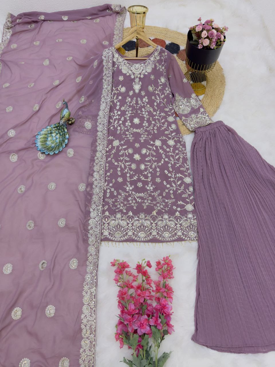 Party Wear Kriz Work Sharara Suit