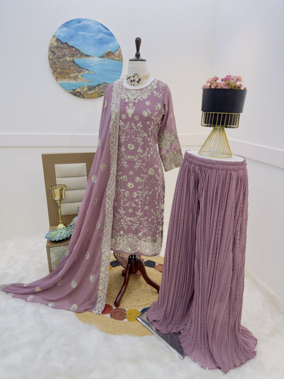 Party Wear Kriz Work Sharara Suit