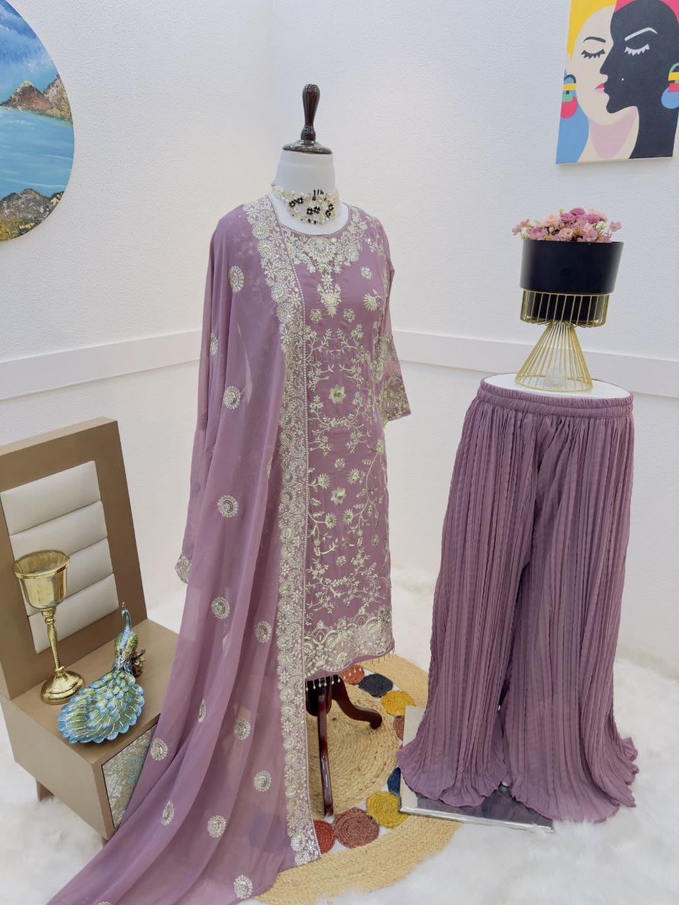 Party Wear Kriz Work Sharara Suit