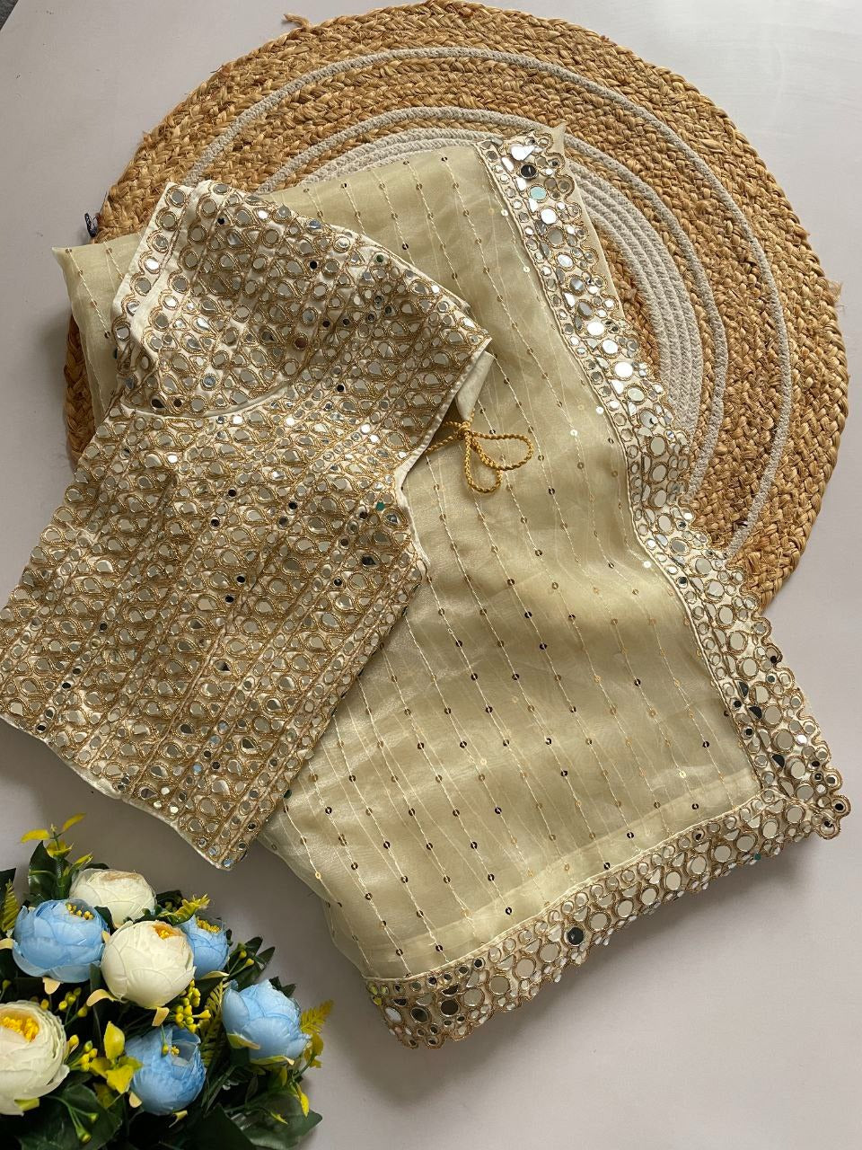 Organza Silk Real Mirror Work Sequence Work Saree