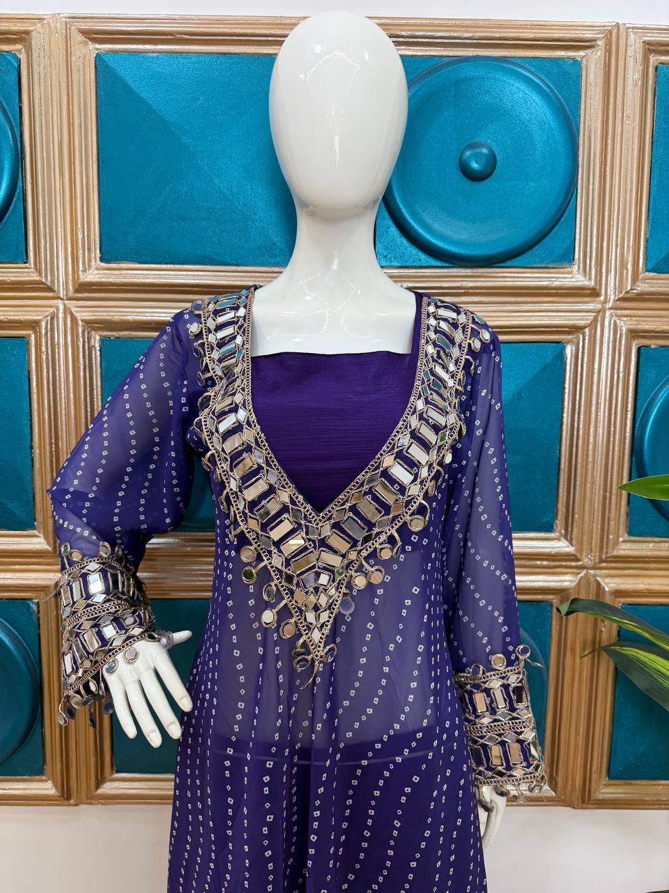 Beautiful Georgette Digital Printed Mirror Work Kurti Set