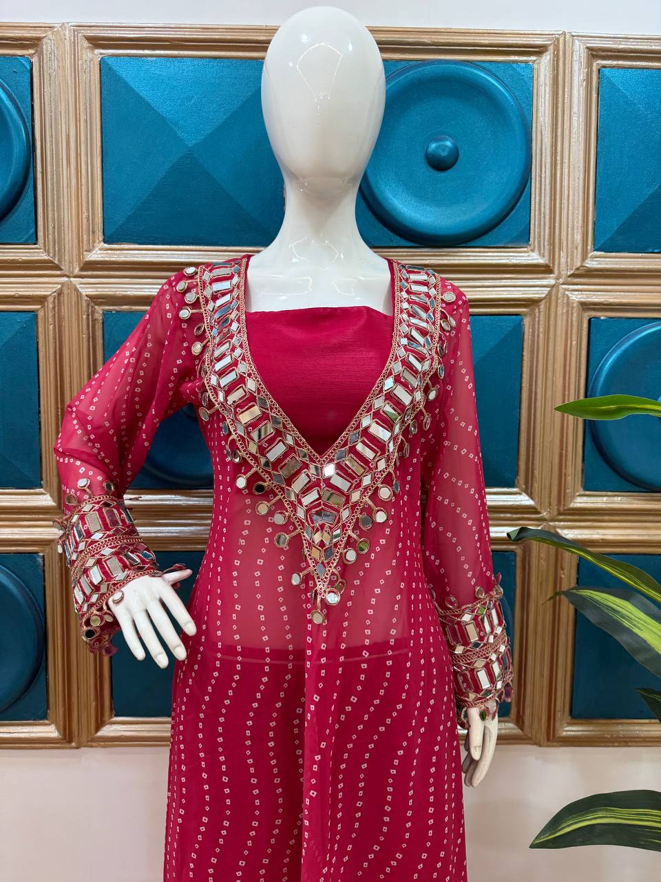 Beautiful Georgette Digital Printed Mirror Work Kurti Set