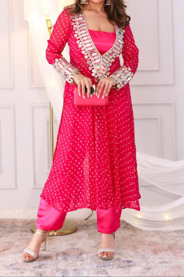 Beautiful Georgette Digital Printed Mirror Work Kurti Set