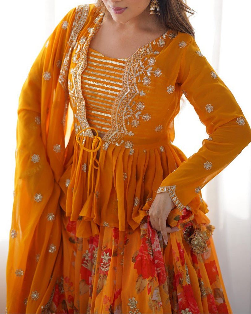 Yellow Color Beautiful Lehenga Choli With Koti