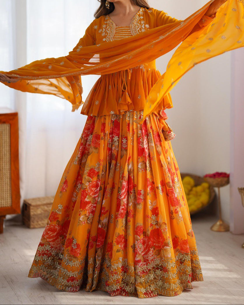 Yellow Color Beautiful Lehenga Choli With Koti