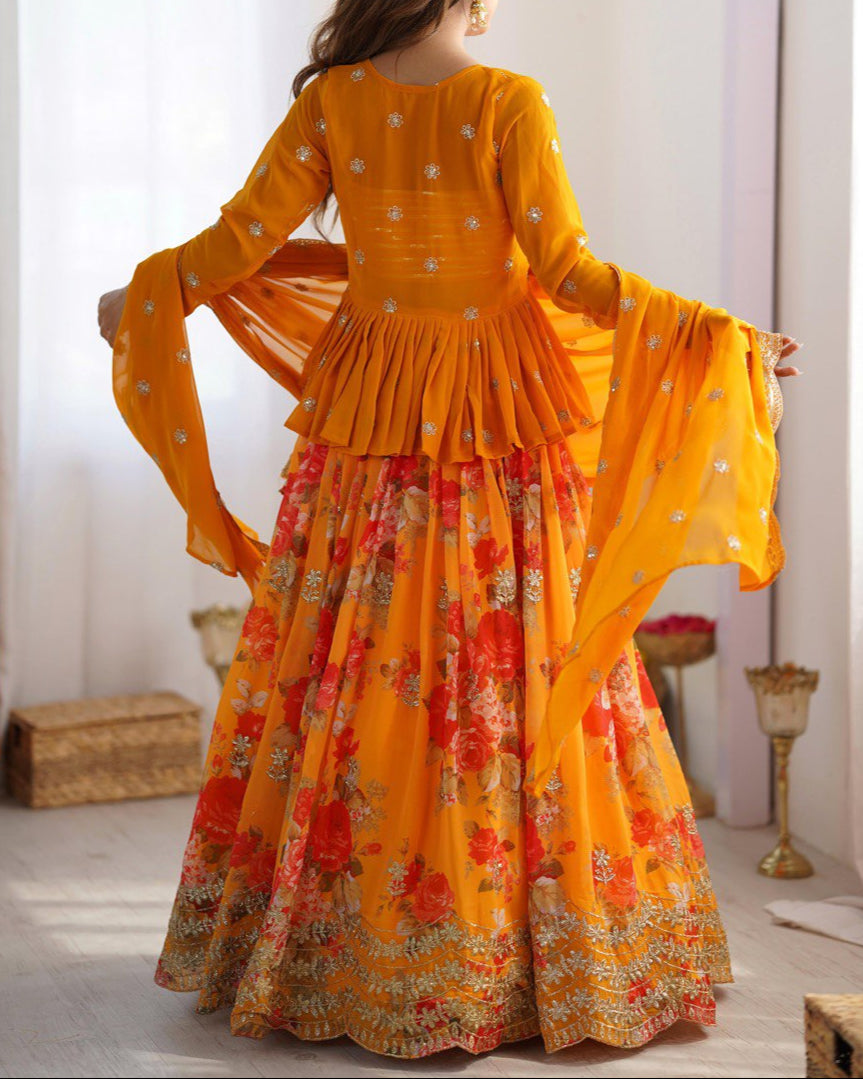 Yellow Color Beautiful Lehenga Choli With Koti