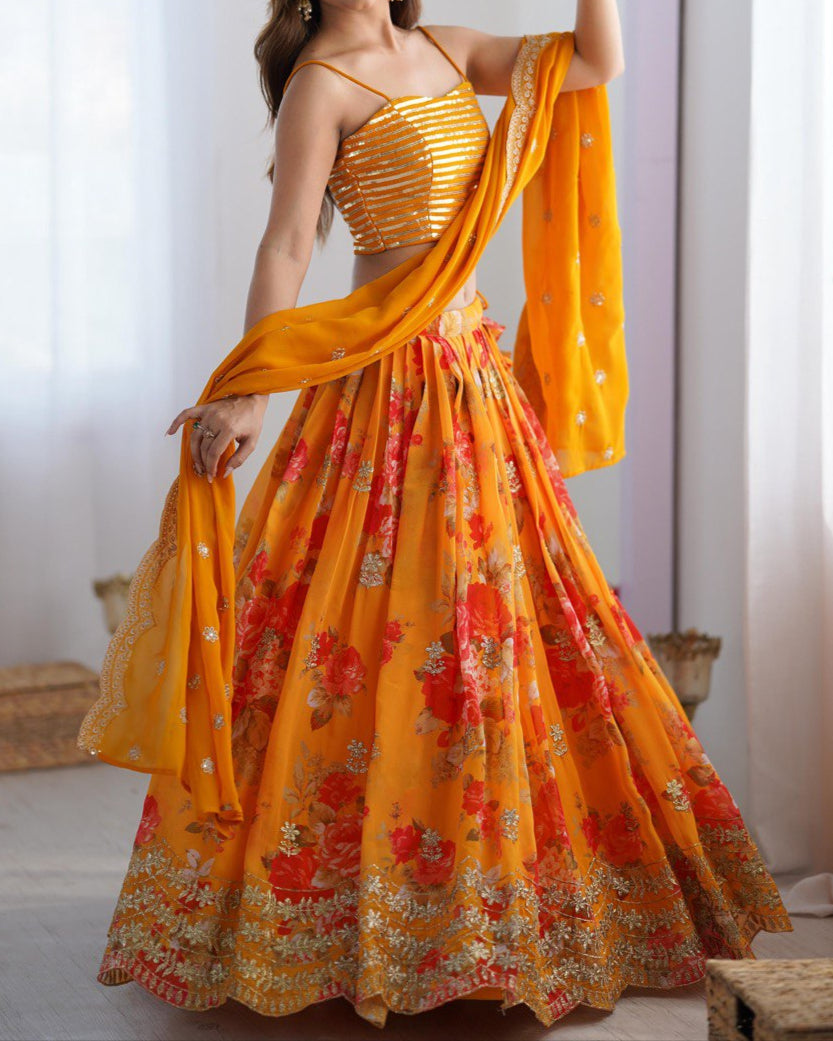 Yellow Color Beautiful Lehenga Choli With Koti