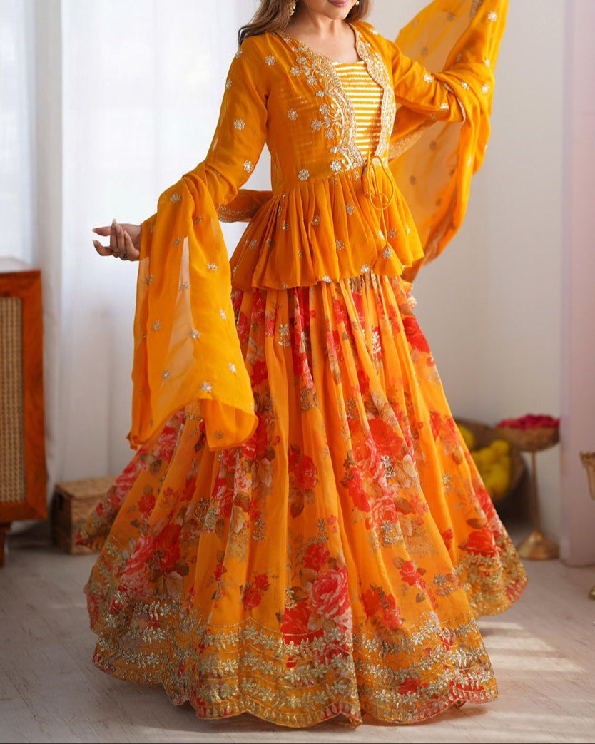 Yellow Color Beautiful Lehenga Choli With Koti