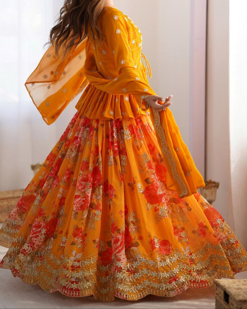 Yellow Color Beautiful Lehenga Choli With Koti