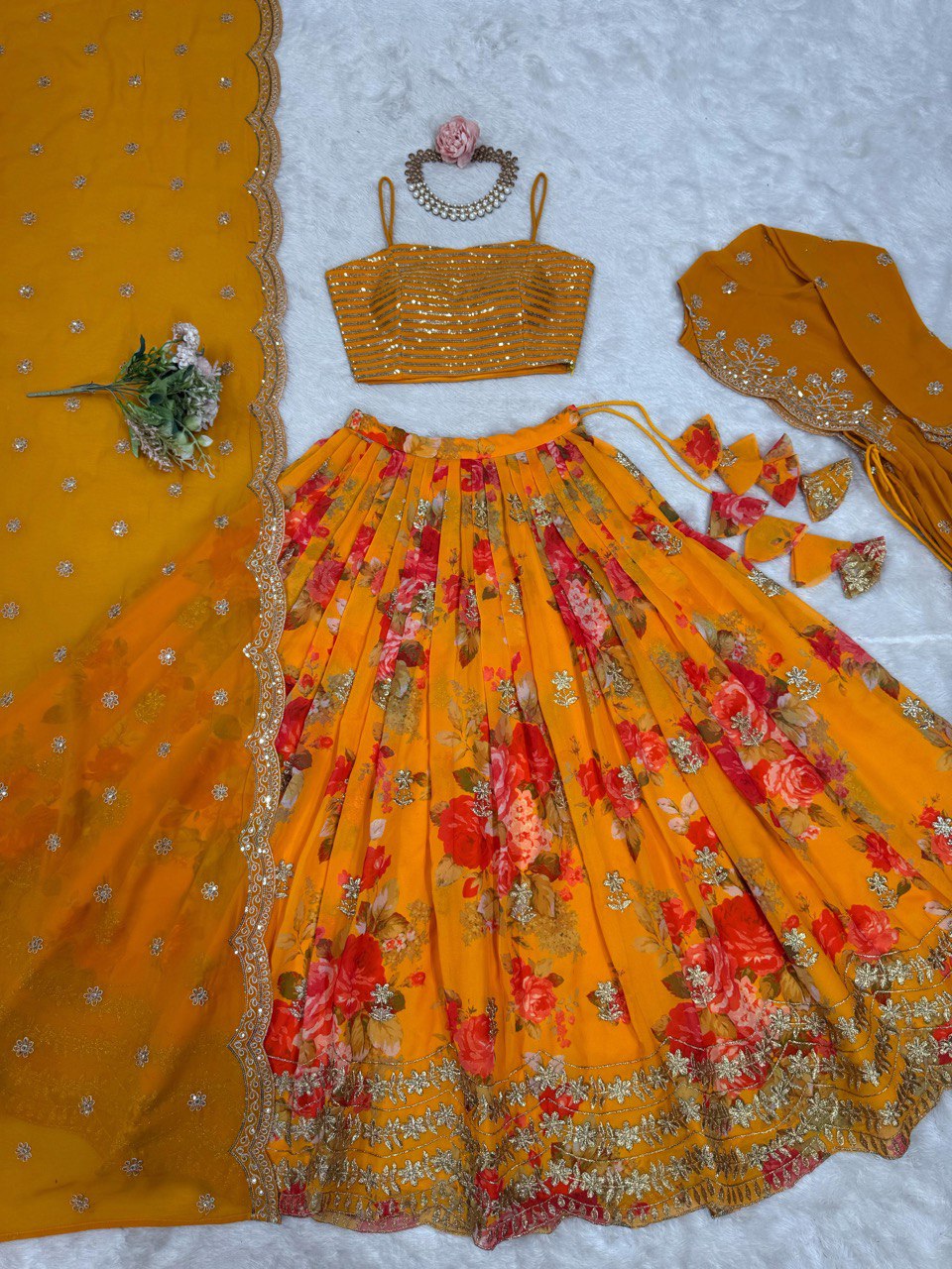 Yellow Color Beautiful Lehenga Choli With Koti