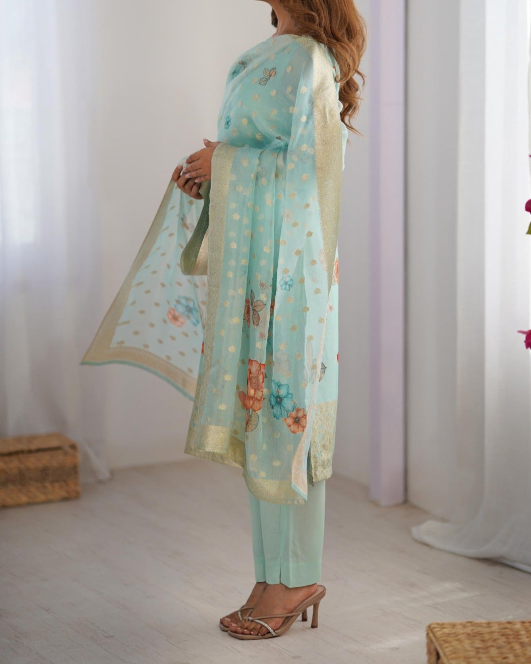 Chanderi Silk Jacquard Work With Digital Print Suit Set
