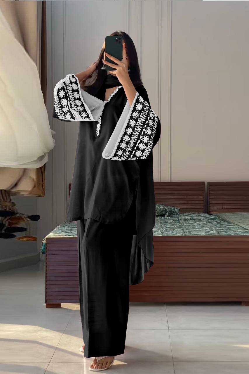 Party Wear Natural Satin Top Palazzo & Dupatta Set