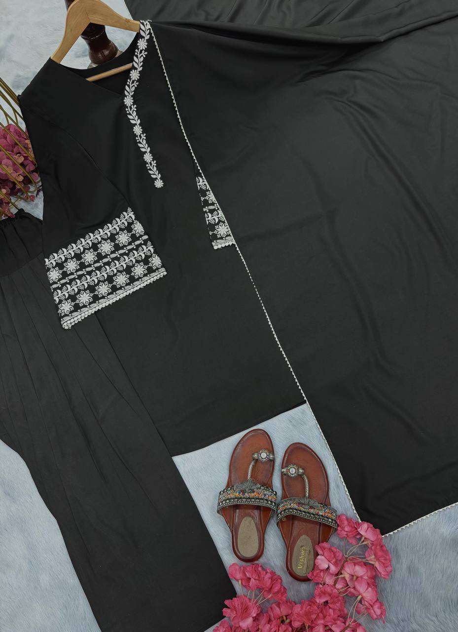 Party Wear Natural Satin Top Palazzo & Dupatta Set