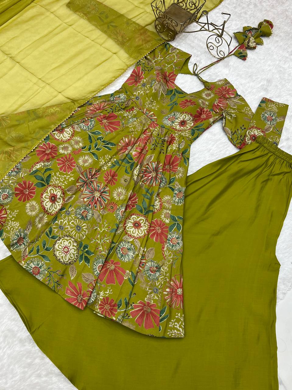 Haldi Special Kediya Kurti With Heavy Flair Palazzo & Dupatta