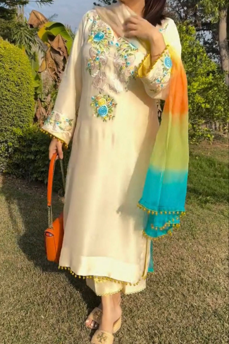 Summer Special Heavy Embroidery Sequence Work Suit Set