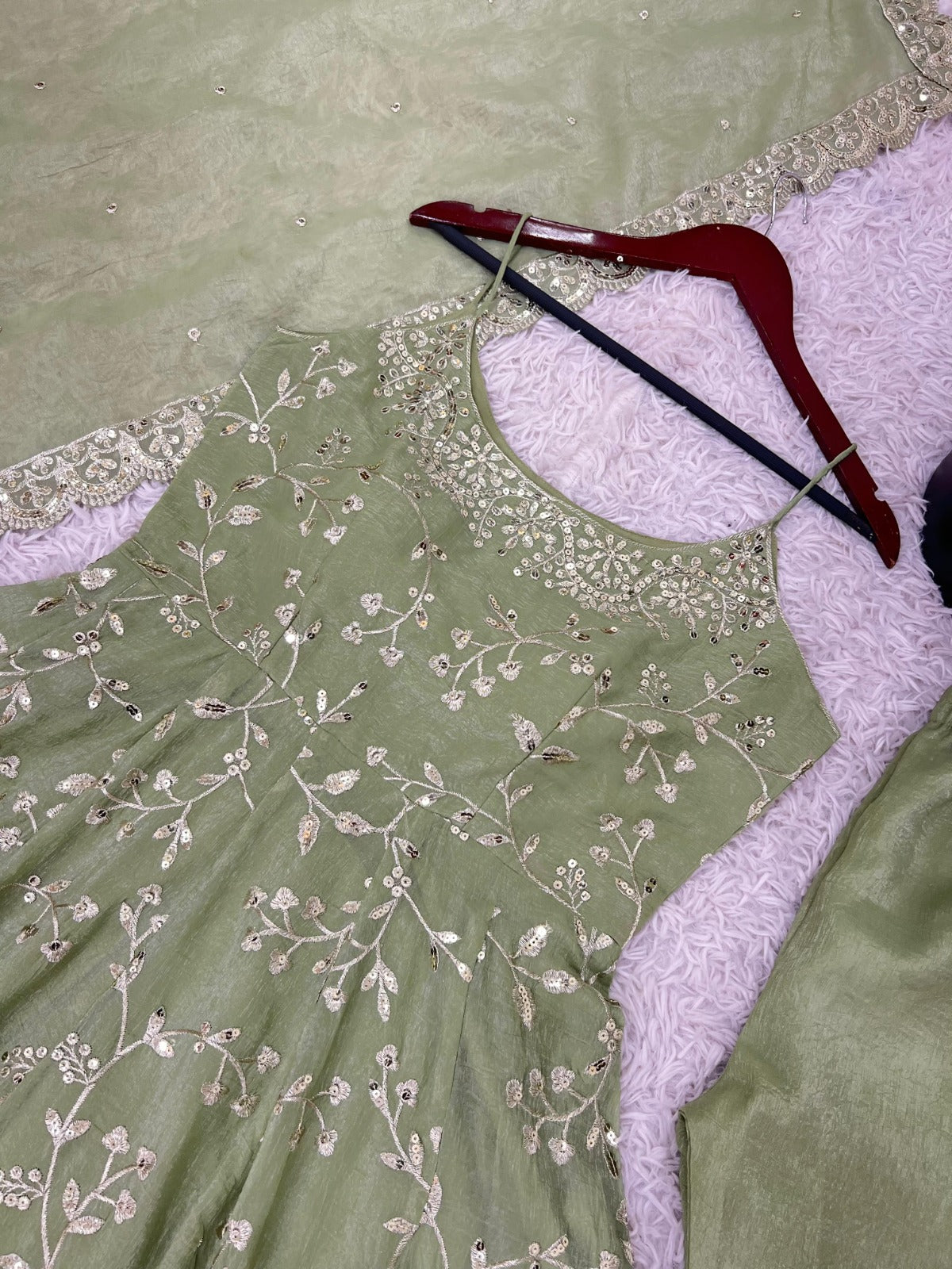 Designer Party Wear Sequence Work Anarkali Suit Set