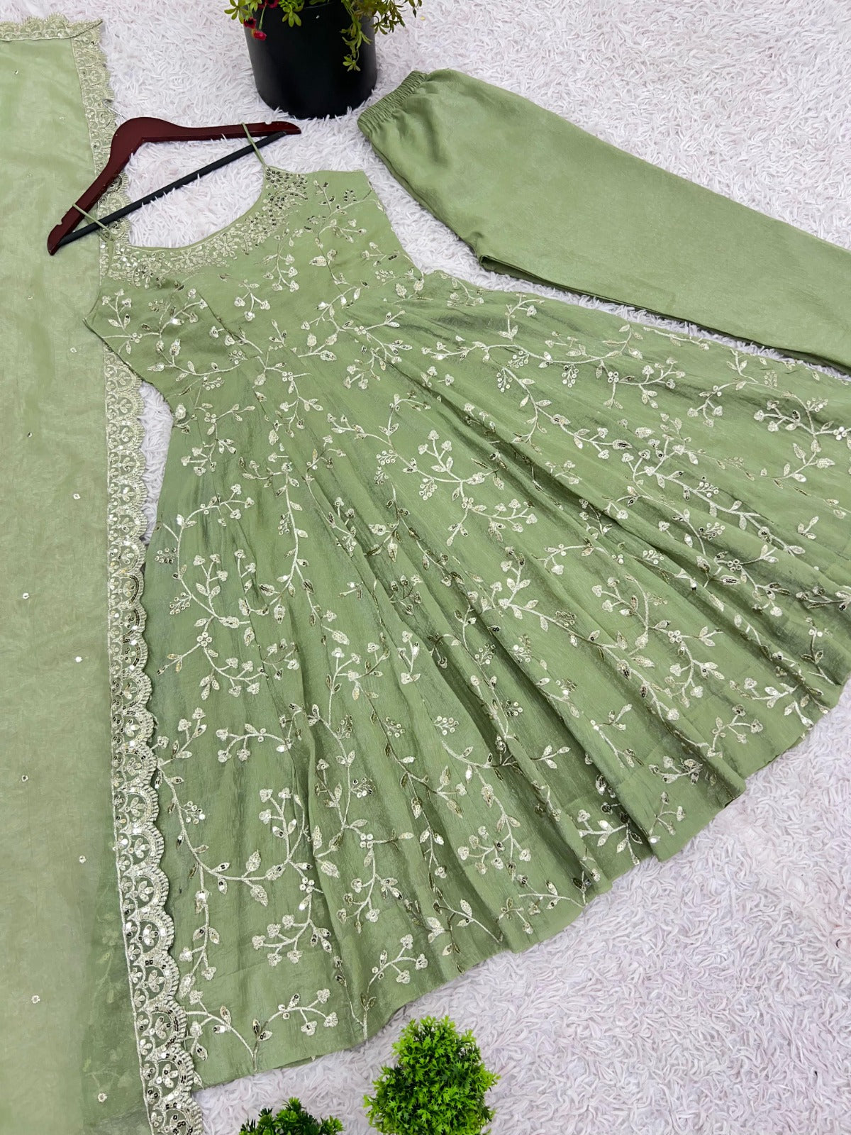 Designer Party Wear Sequence Work Anarkali Suit Set