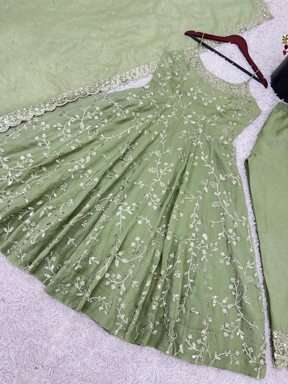 Designer Party Wear Sequence Work Anarkali Suit Set