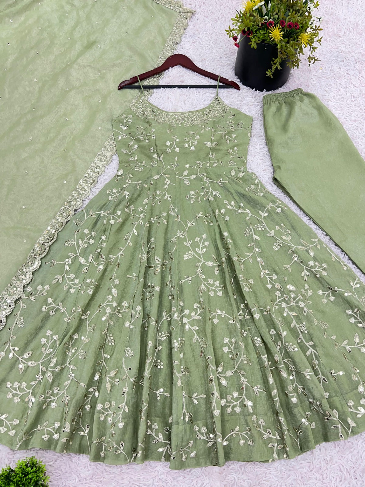 Designer Party Wear Sequence Work Anarkali Suit Set