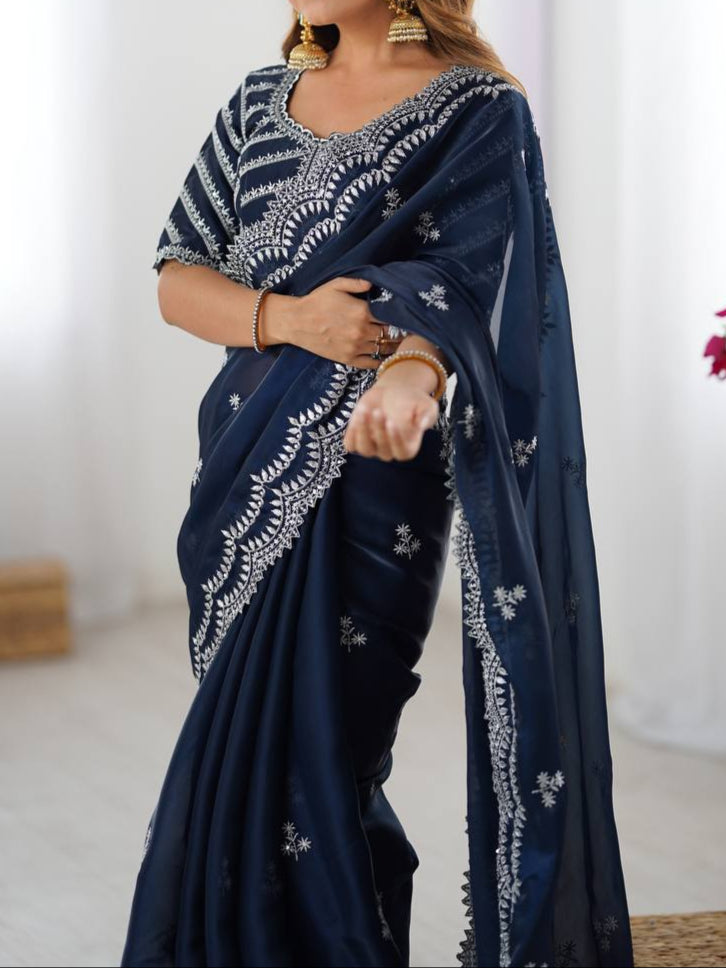 Wedding Special Thread With Sequence Work Saree & Blouse