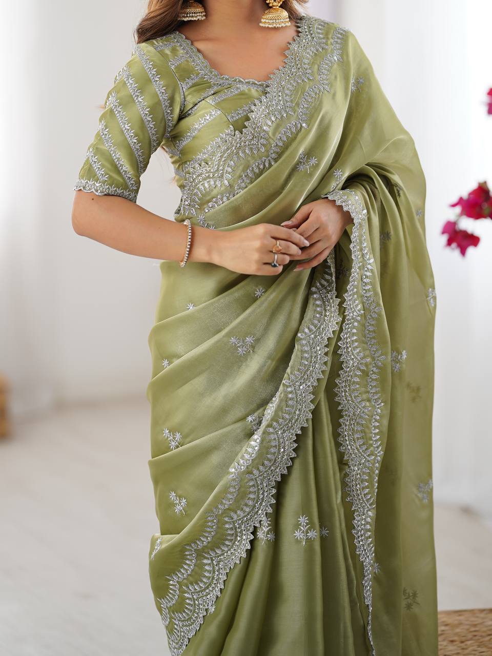 Wedding Special Thread With Sequence Work Saree & Blouse