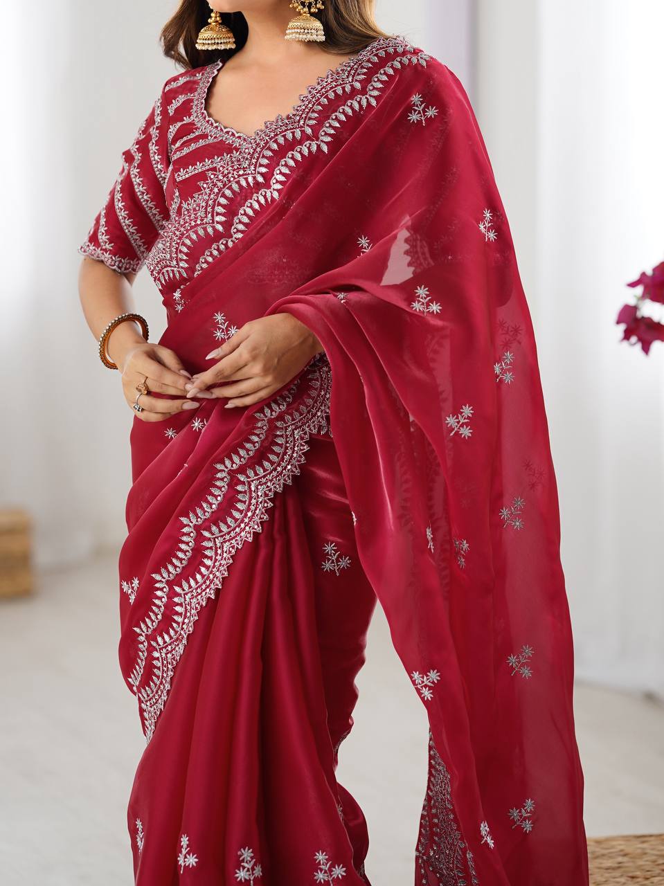 Wedding Special Thread With Sequence Work Saree & Blouse