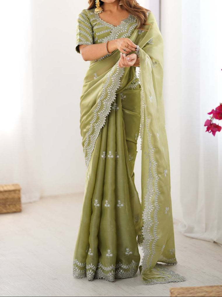 Wedding Special Thread With Sequence Work Saree & Blouse