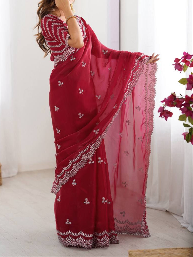 Wedding Special Thread With Sequence Work Saree & Blouse