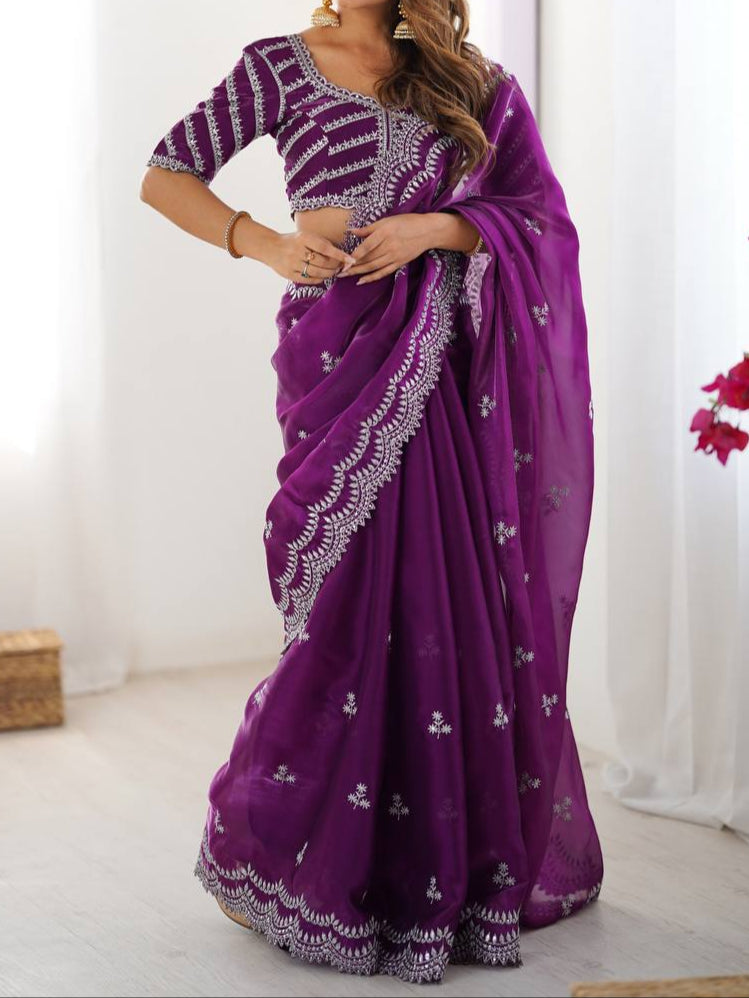 Wedding Special Thread With Sequence Work Saree & Blouse
