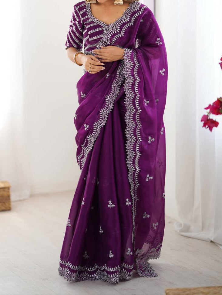 Wedding Special Thread With Sequence Work Saree & Blouse