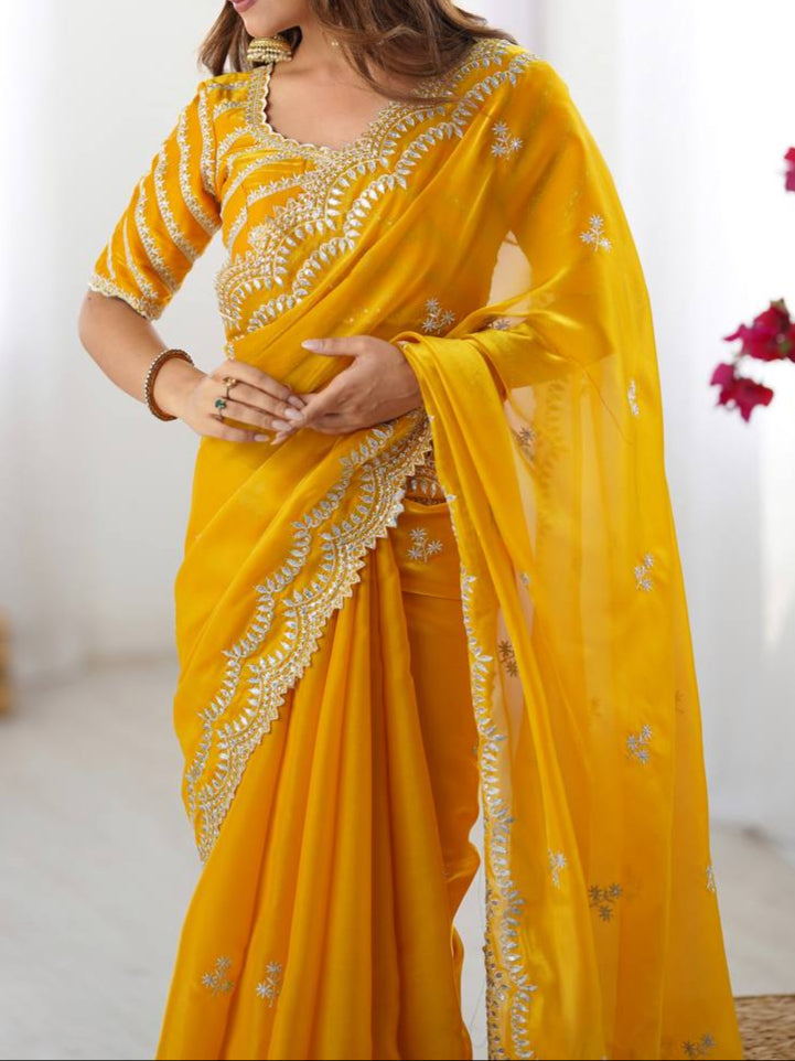 Wedding Special Thread With Sequence Work Saree & Blouse
