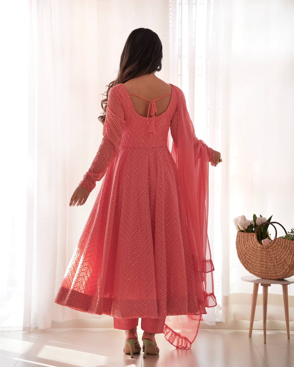 Wedding Special Luchnowi Sequence Work Anarkali Suit Set