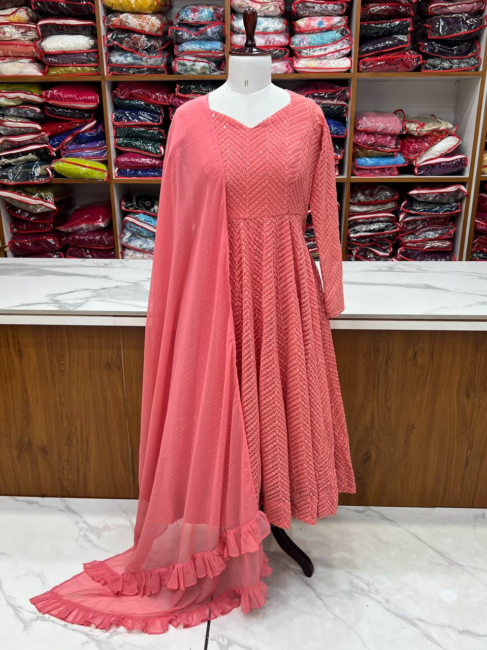 Wedding Special Luchnowi Sequence Work Anarkali Suit Set