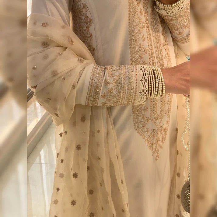 Roman Silk Sequence Embroidered Cotton Work Suit Set