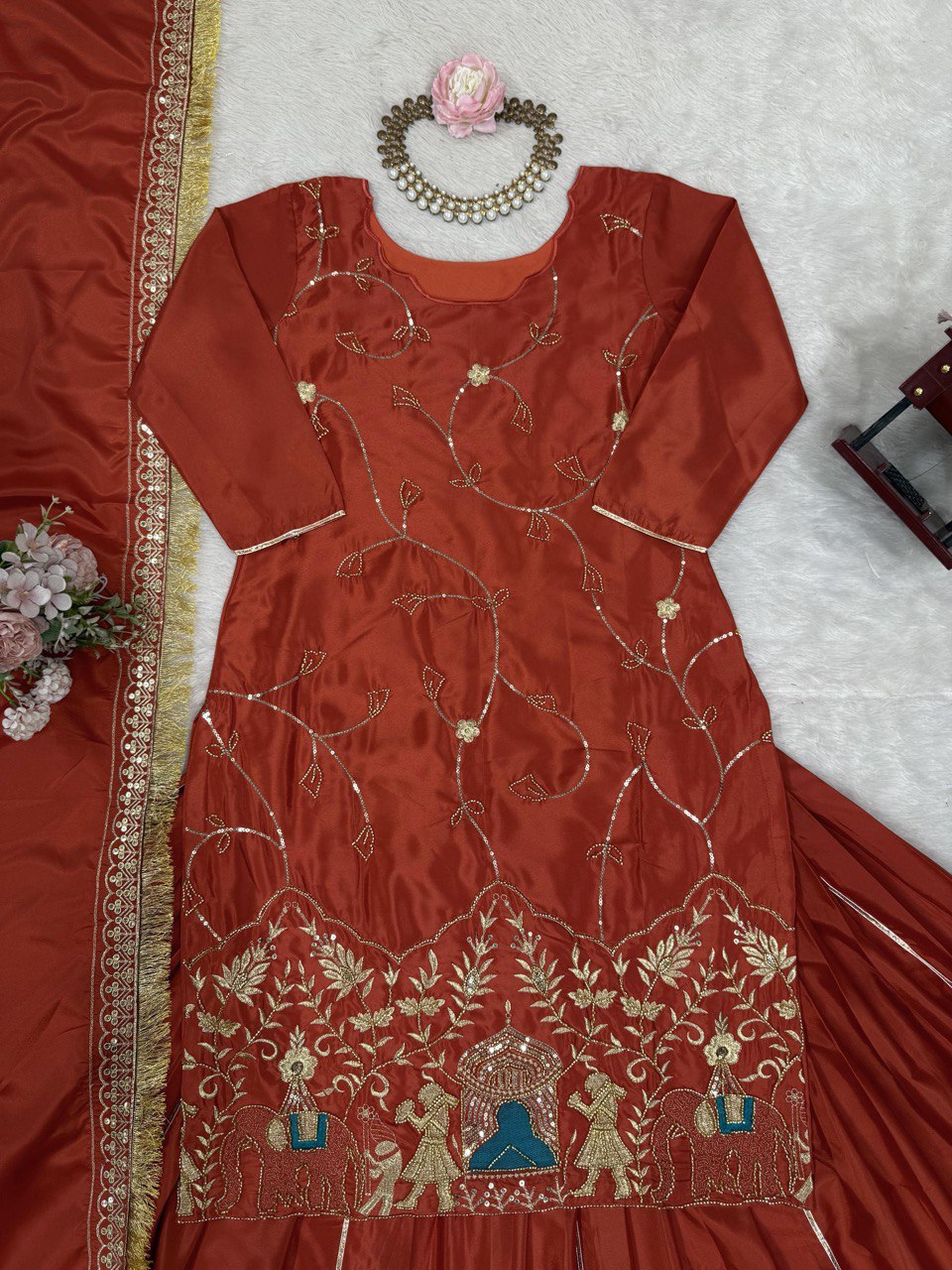 Wedding Special Beads With Thread With Sequence Work Top With Lehenga & Dupatta