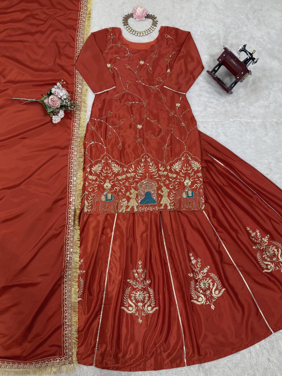 Wedding Special Beads With Thread With Sequence Work Top With Lehenga & Dupatta