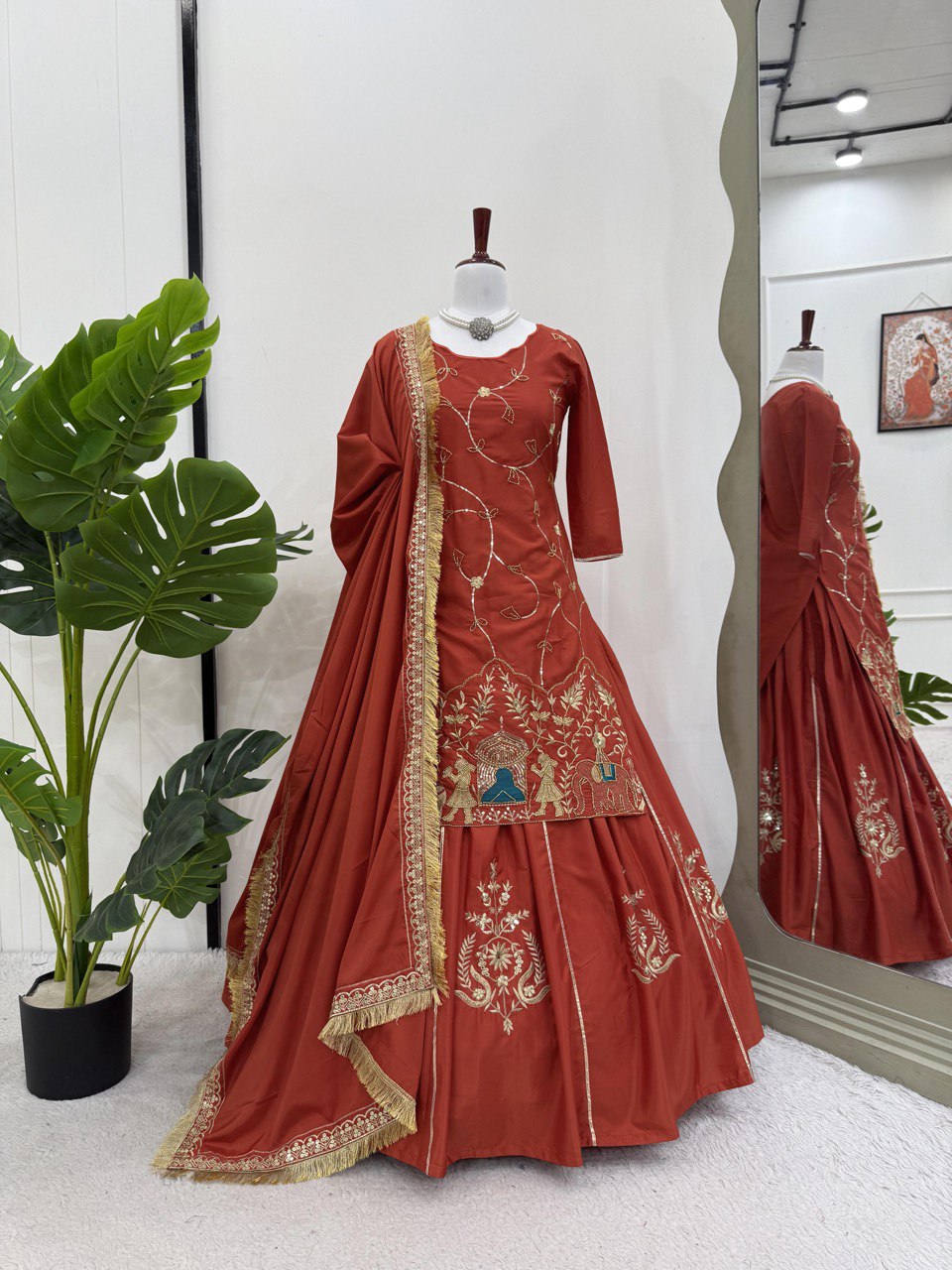 Wedding Special Beads With Thread With Sequence Work Top With Lehenga & Dupatta