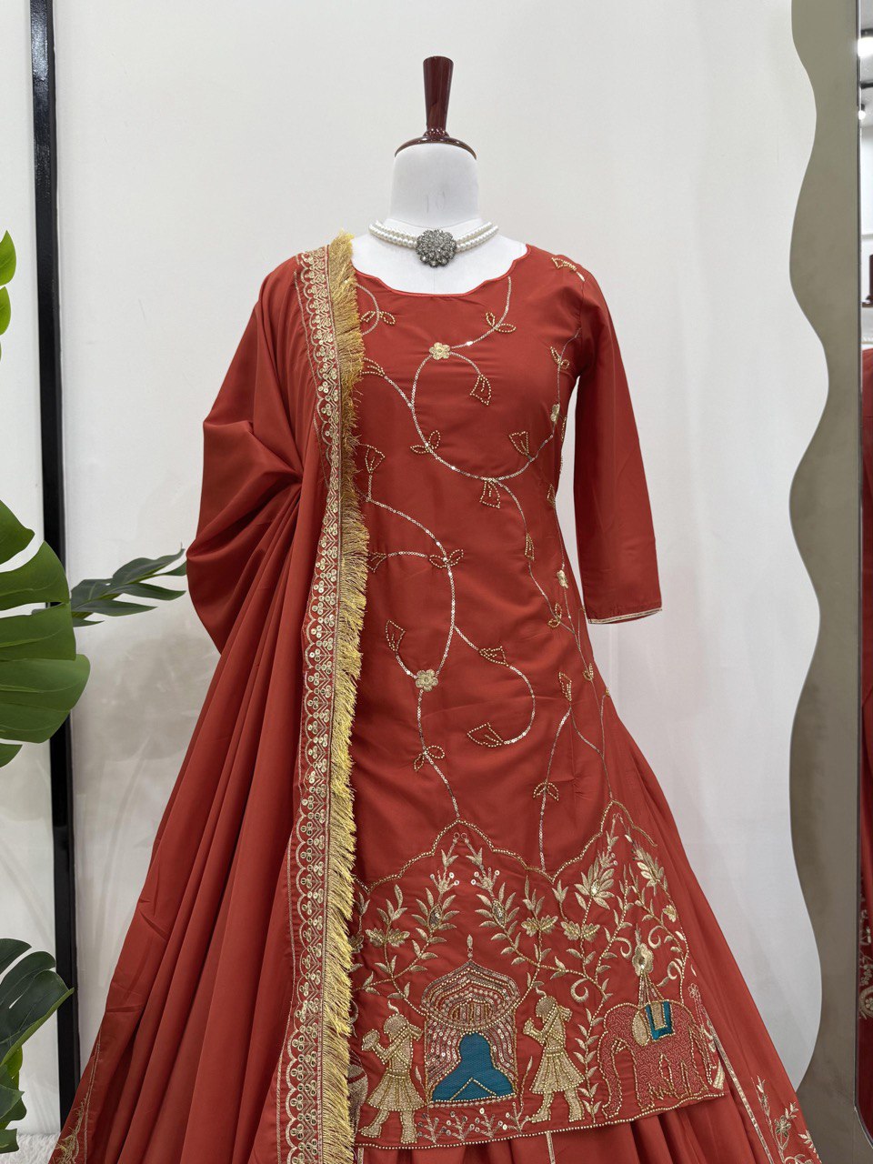 Wedding Special Beads With Thread With Sequence Work Top With Lehenga & Dupatta