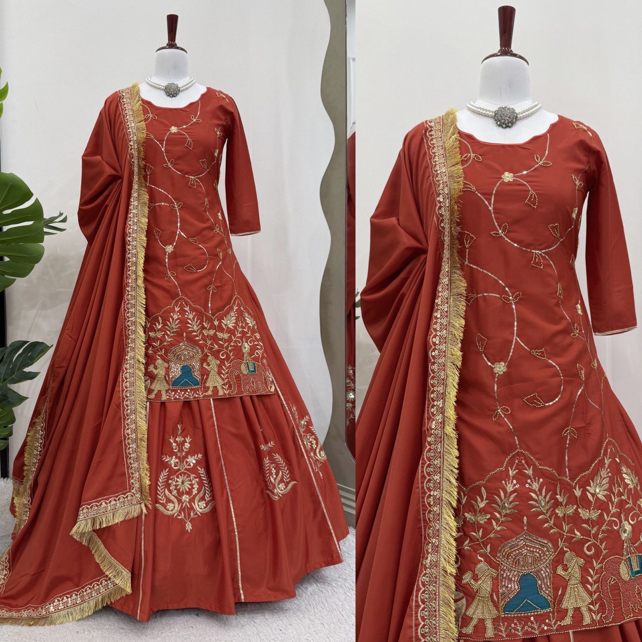Wedding Special Beads With Thread With Sequence Work Top With Lehenga & Dupatta