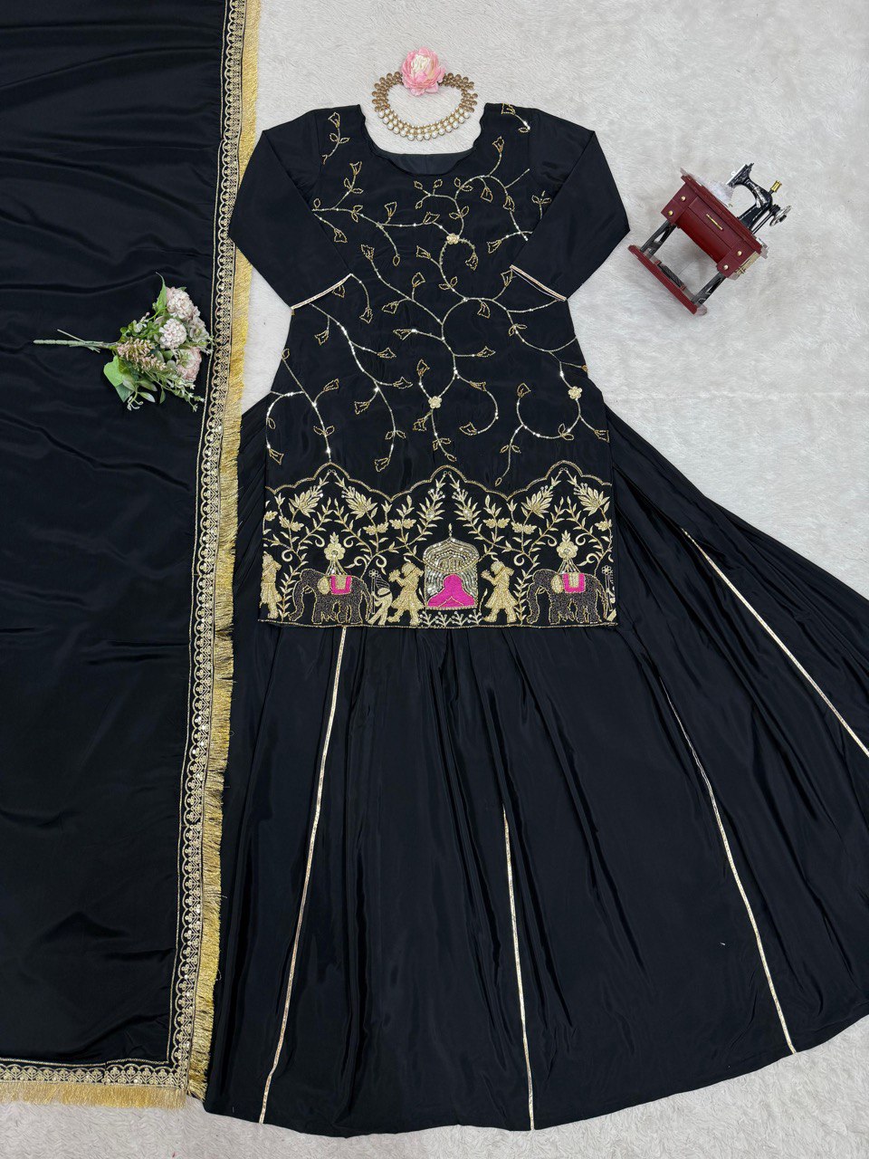 Wedding Special Beads With Thread With Sequence Work Top With Lehenga & Dupatta