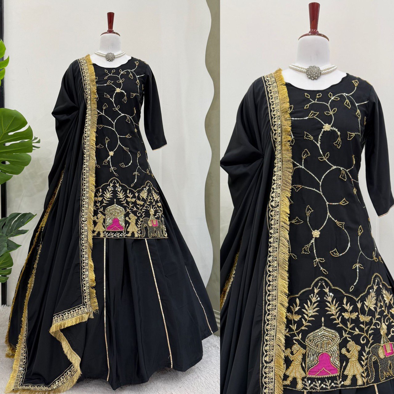 Wedding Special Beads With Thread With Sequence Work Top With Lehenga & Dupatta