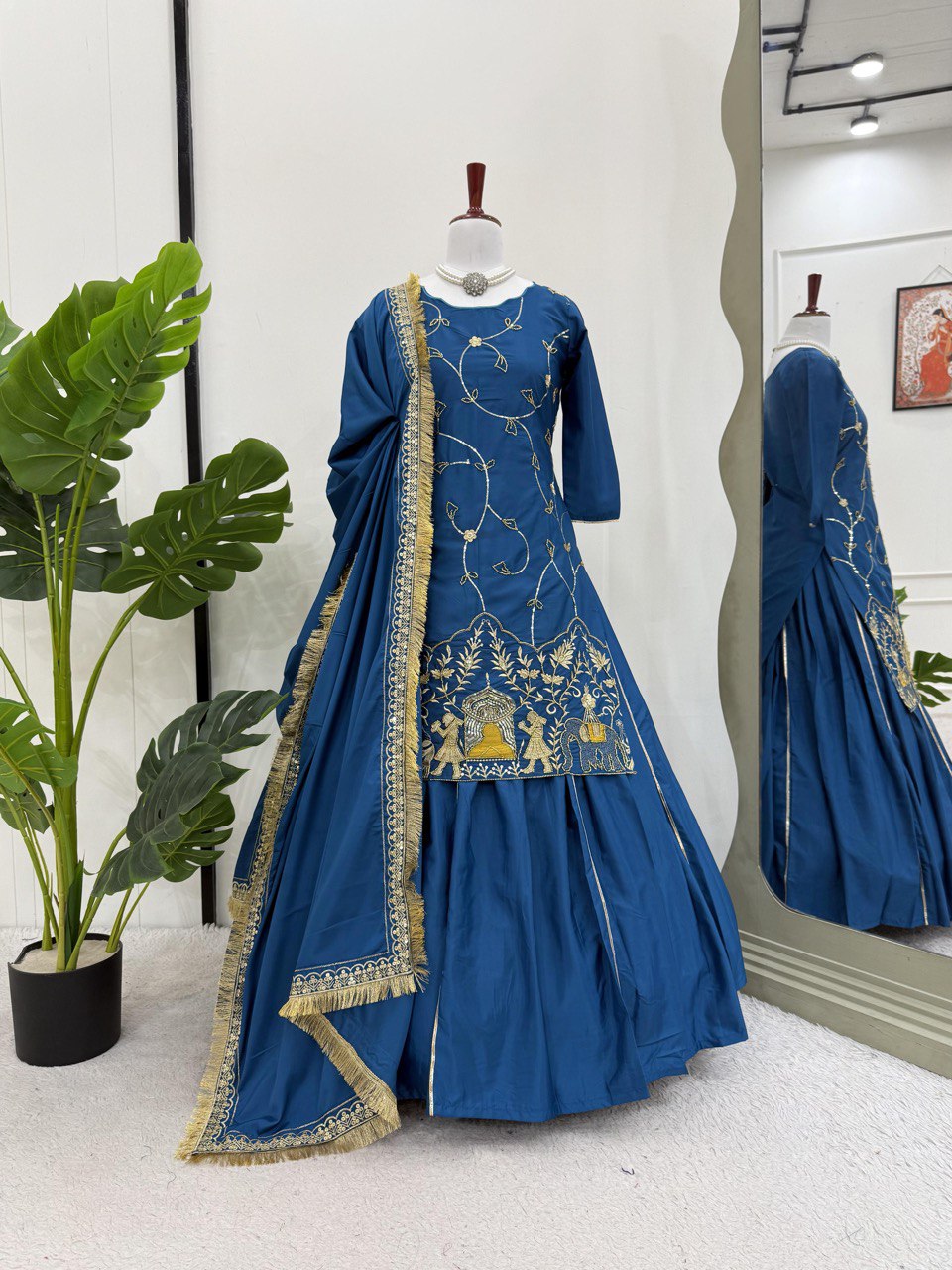 Wedding Special Beads With Thread With Sequence Work Top With Lehenga & Dupatta