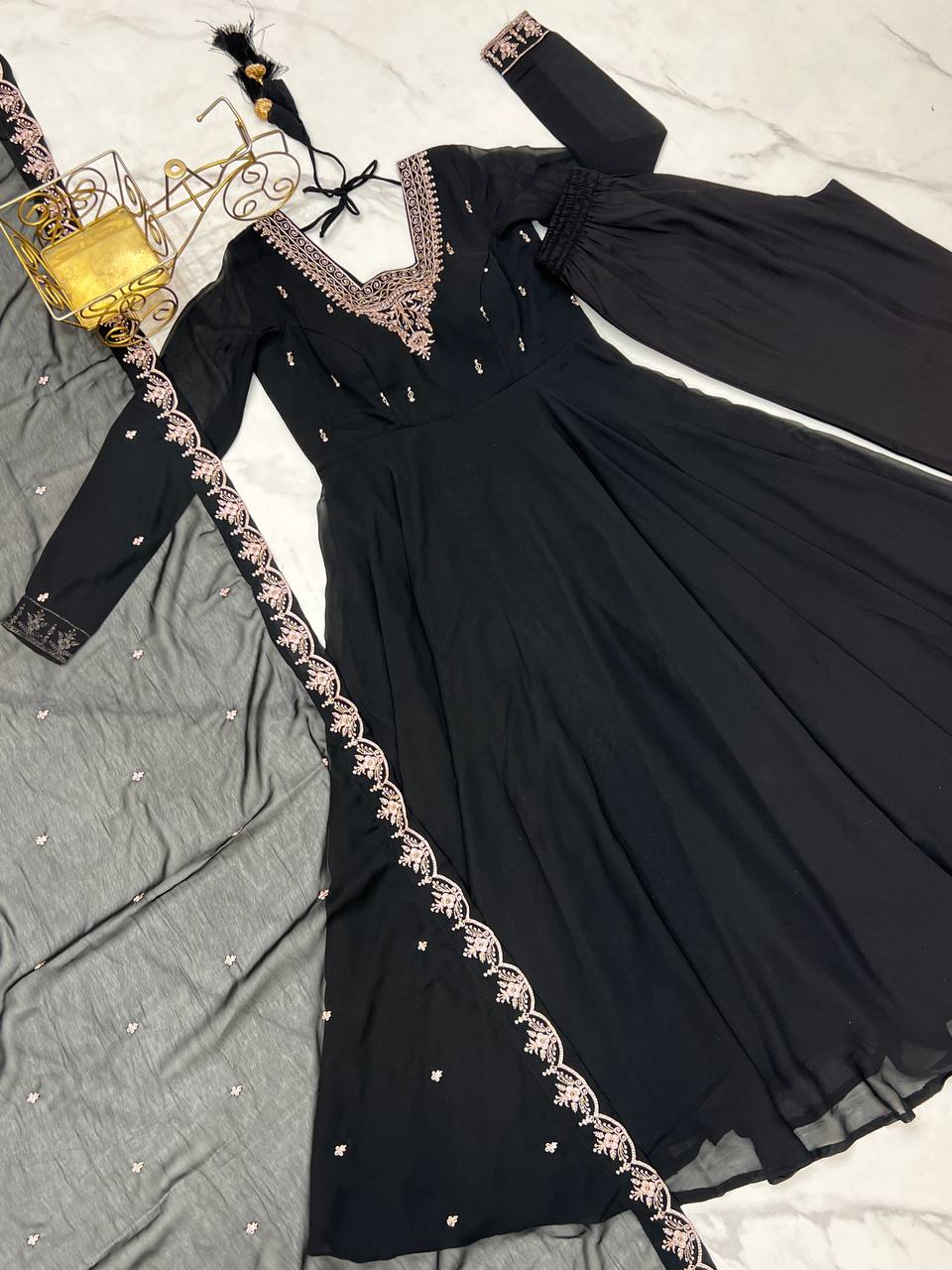 Beautiful Fancy Embroidery beads & Jari Work Anarkali Suit Set