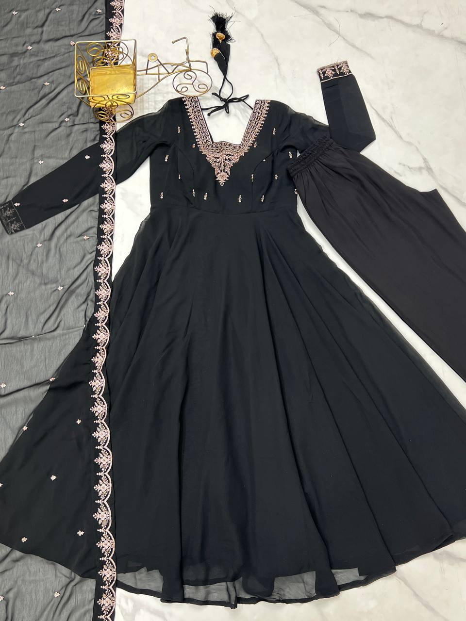 Beautiful Fancy Embroidery beads & Jari Work Anarkali Suit Set