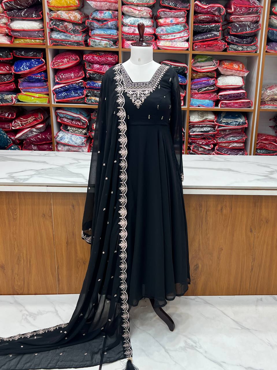 Beautiful Fancy Embroidery beads & Jari Work Anarkali Suit Set