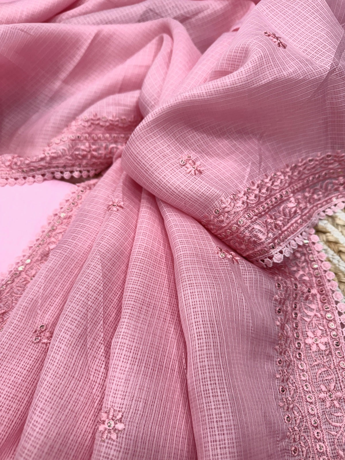 Sequence & Thread Embroidery Work Saree With Fancy Lace Border