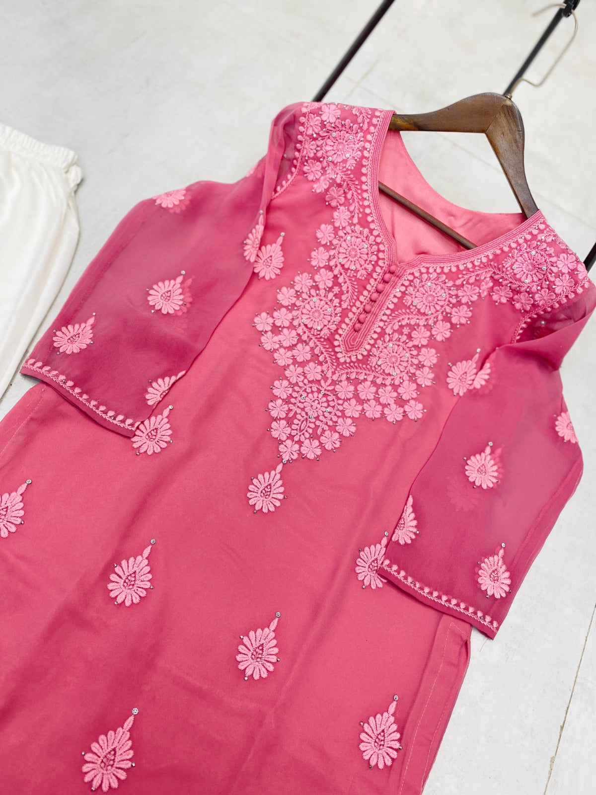Trending Summer Top With Cotton Thread Embroidered Work & Palazzo