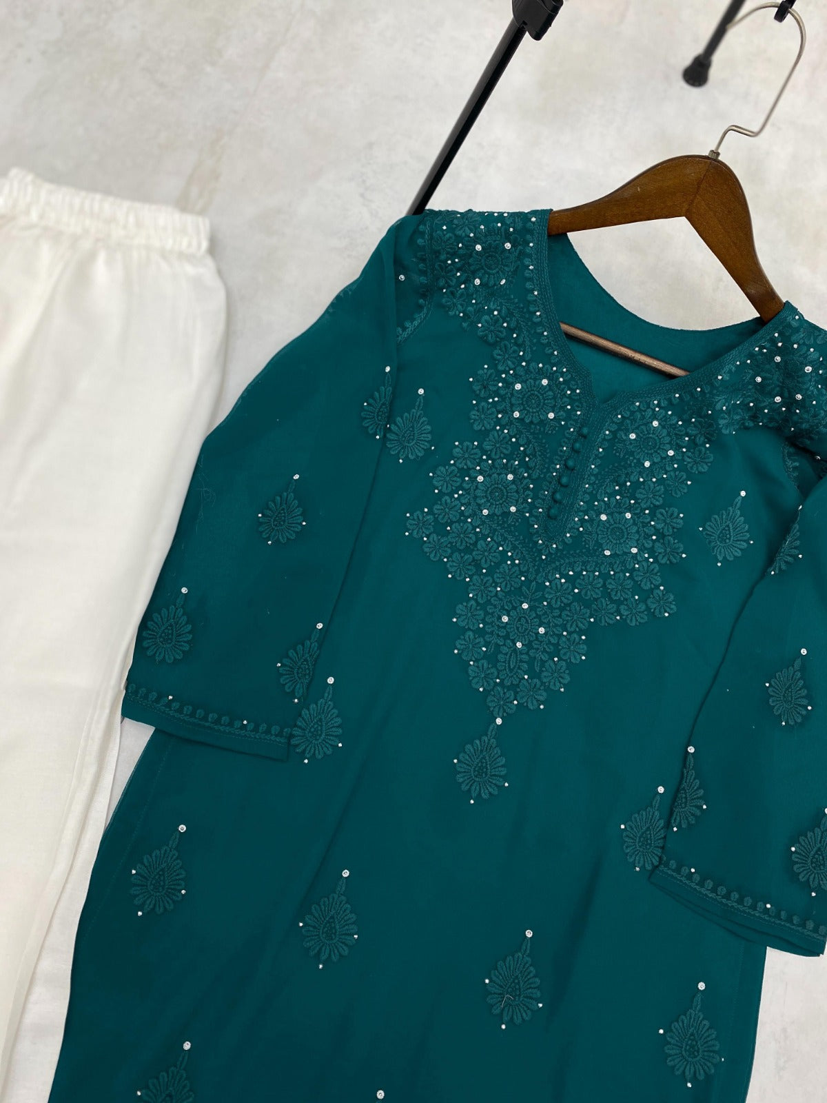 Trending Summer Top With Cotton Thread Embroidered Work & Palazzo